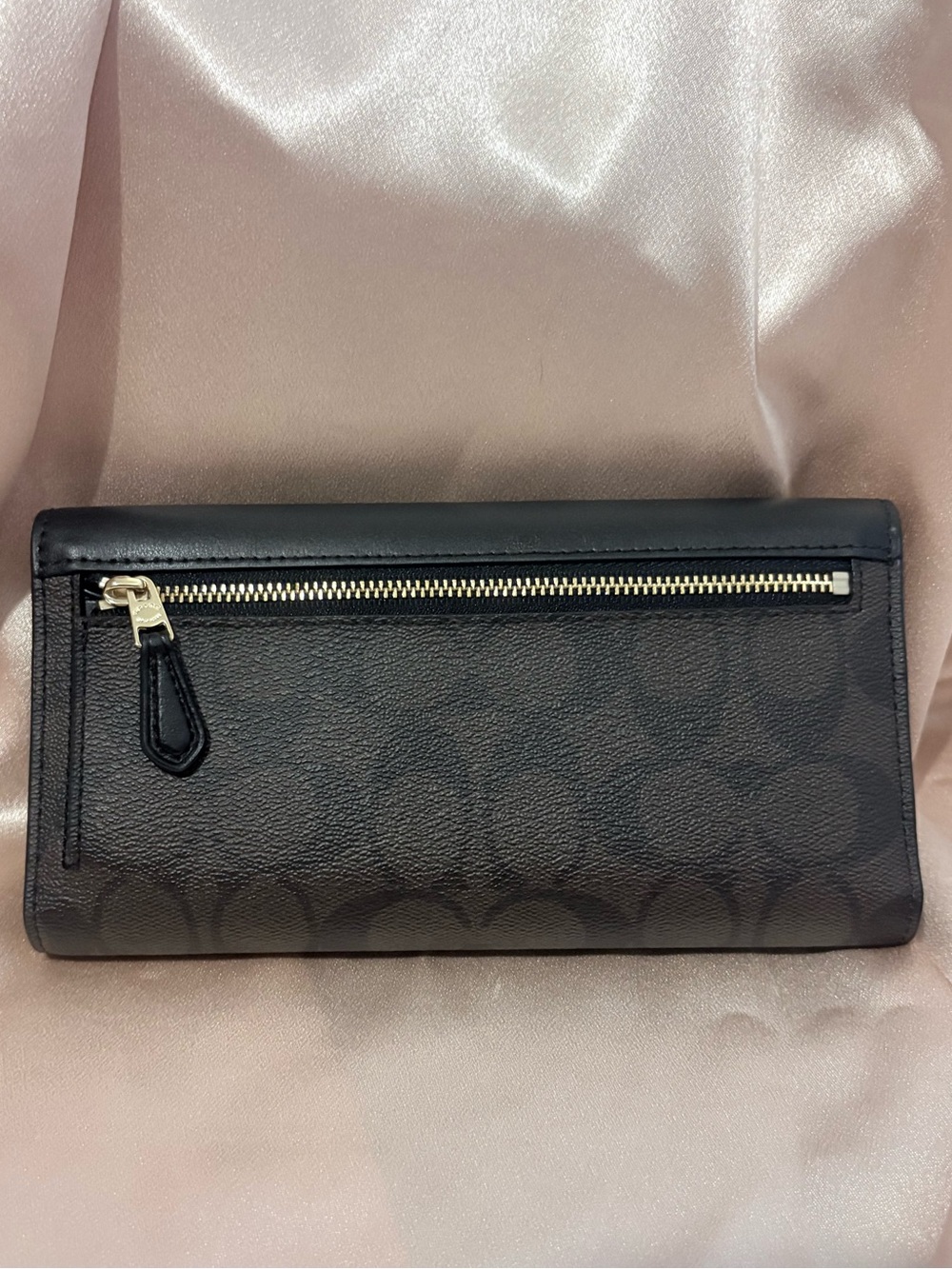 NWT Coach Signature Checkbook Wallet Brown Black Leather F57319 Gold Logo - Picture 10 of 14